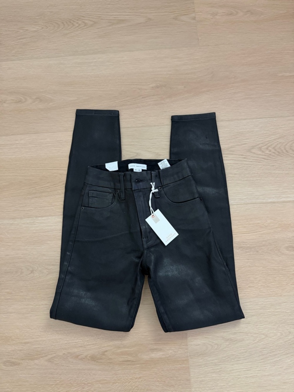 Good American Black Coated Skinny Jeans